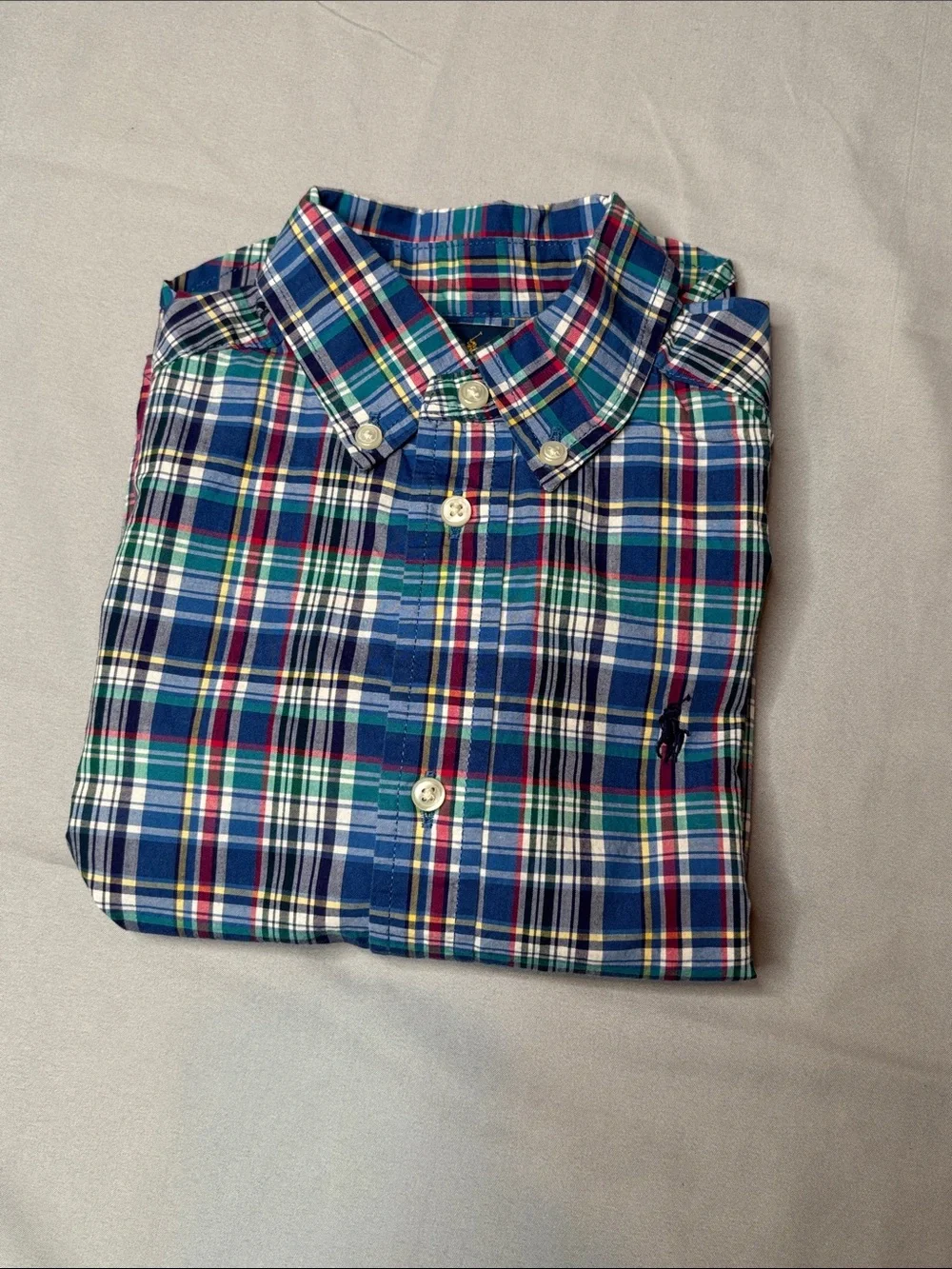 Ralph Lauren Boys Navy Green Red Plaid Button-Down Long Sleeve Shirt Size 3 3T